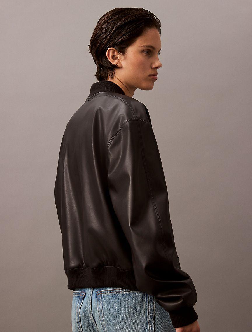 Faux Leather Bomber Jacket Product Image