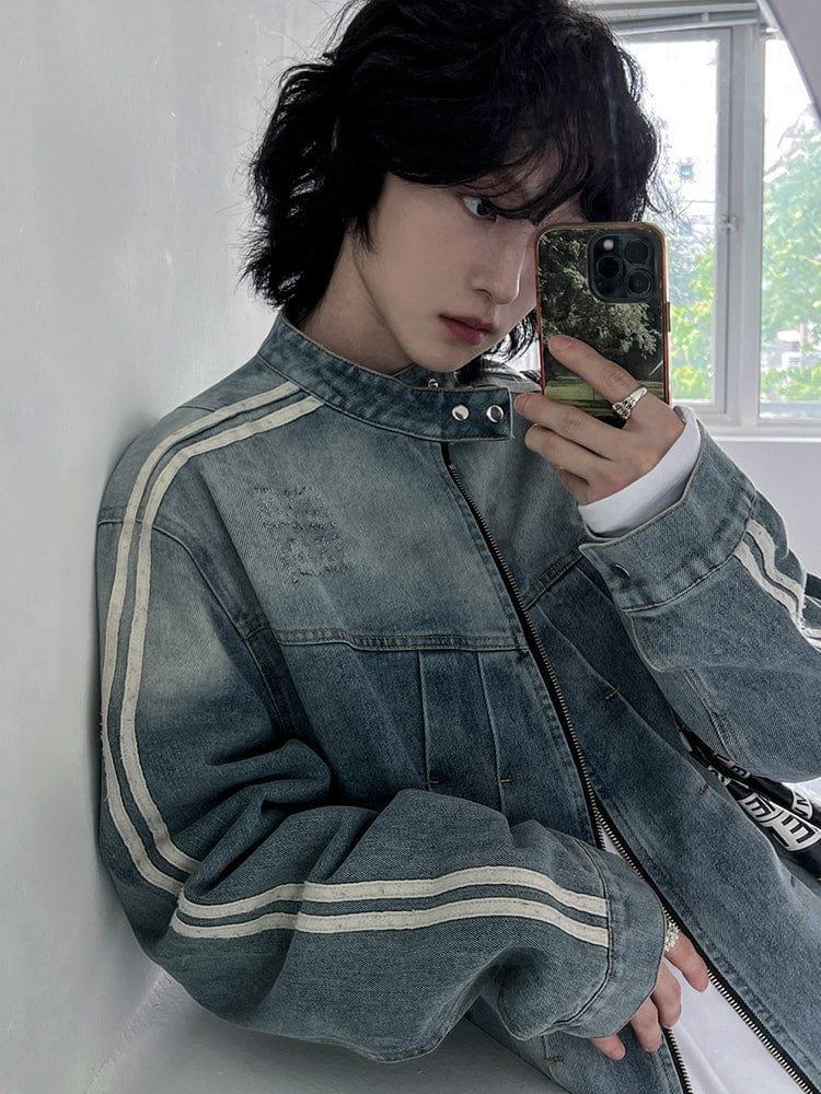 RT No. 12487 STRIPED BLUE BIKER DENIM JK Product Image