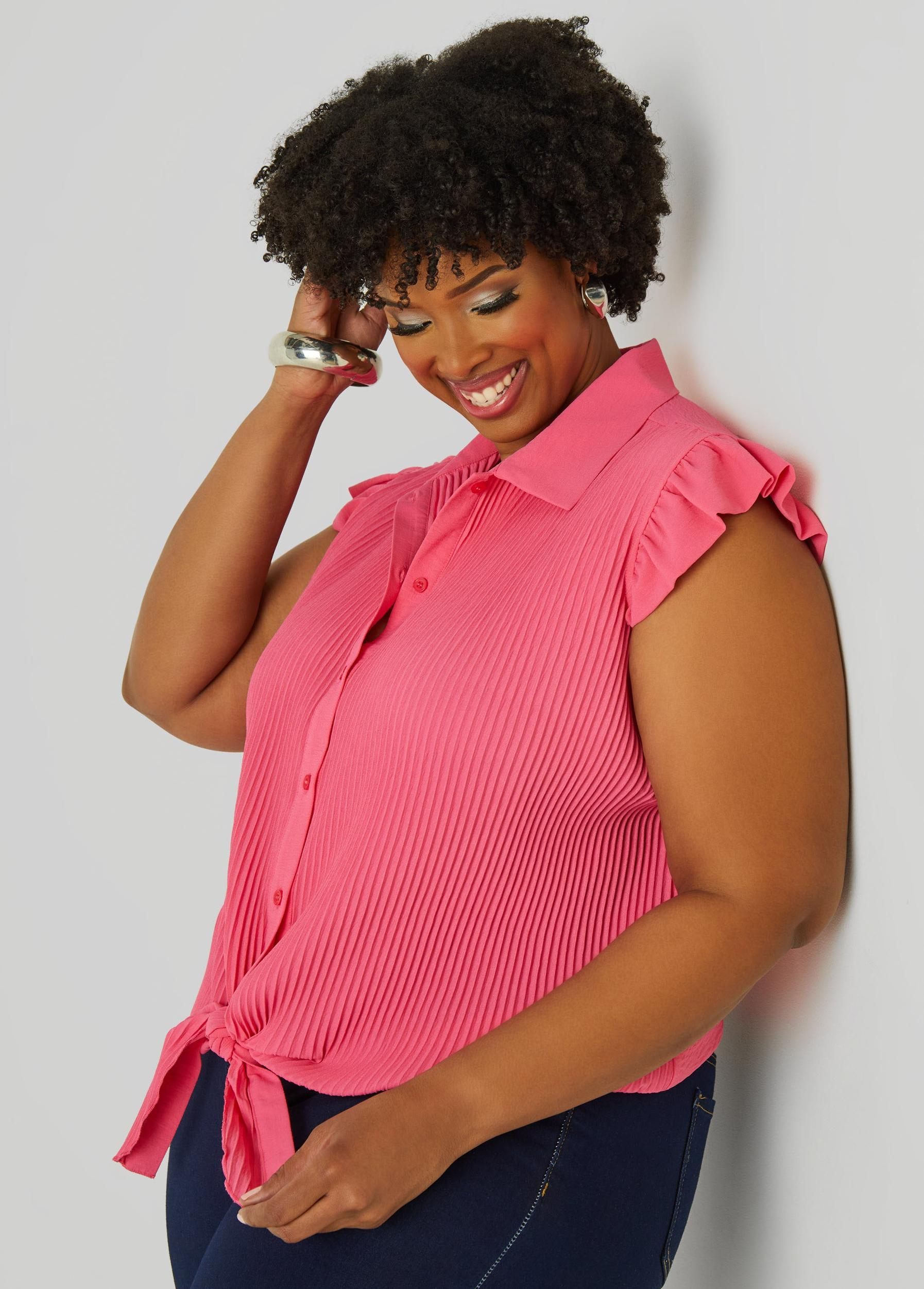 Pleated Tie Front Shirt Product Image