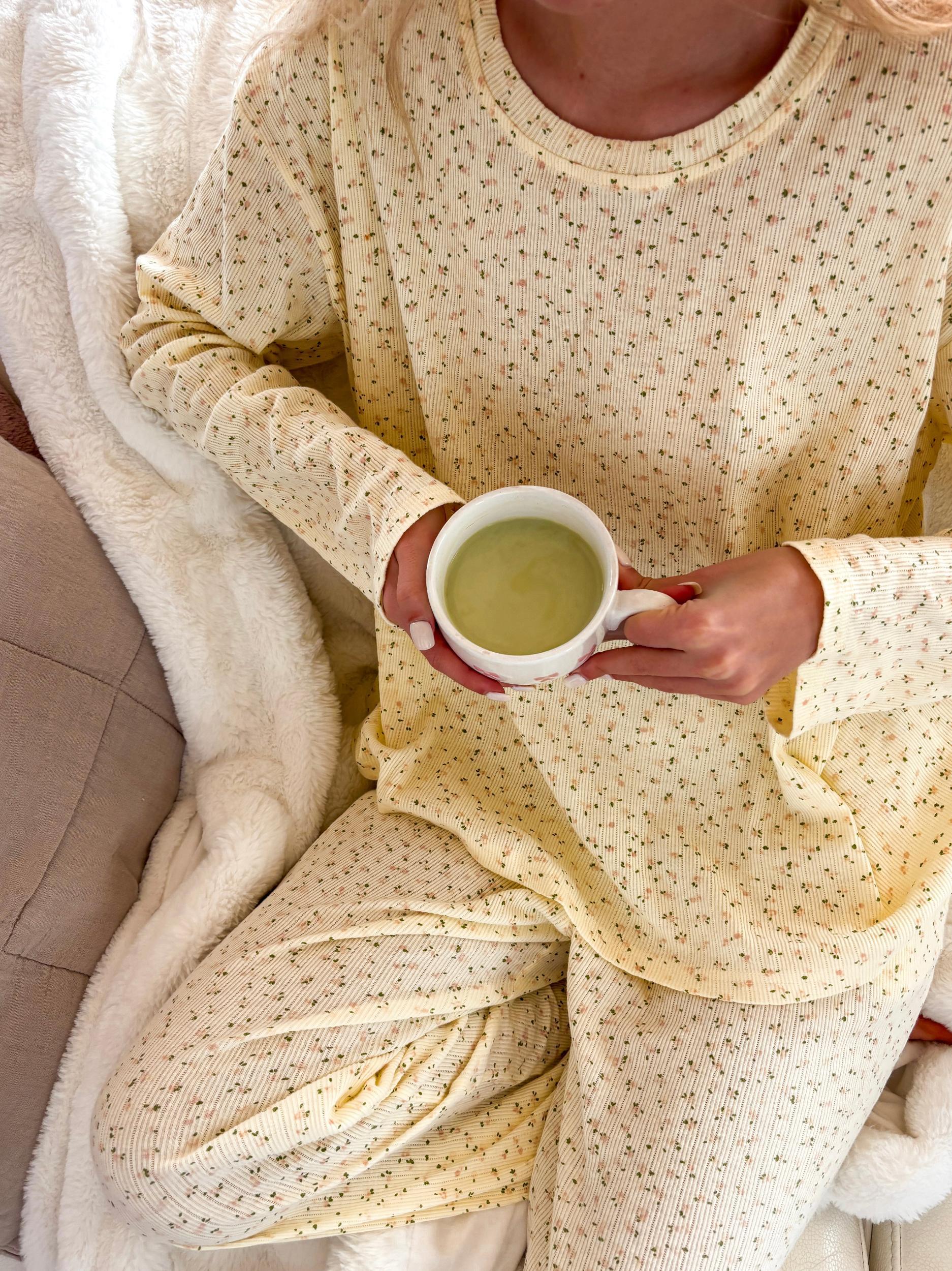Lemon Floral Long Sleeve Pajama Top Product Image