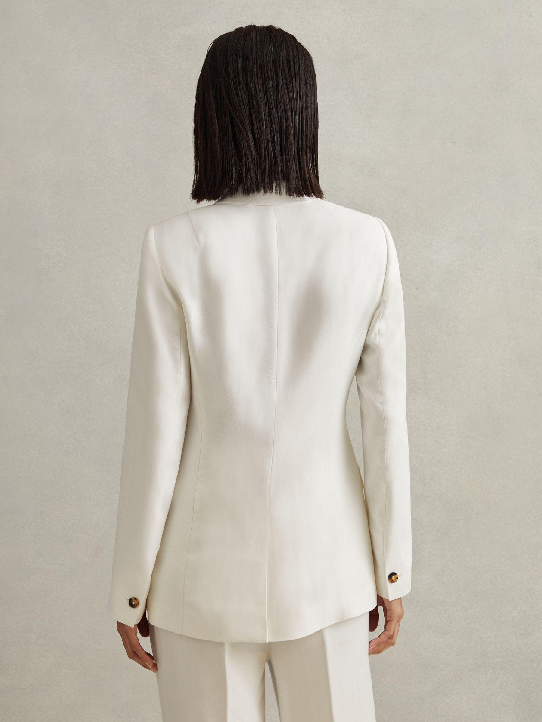 Viscose-Linen Double Breasted Suit Blazer in White Product Image