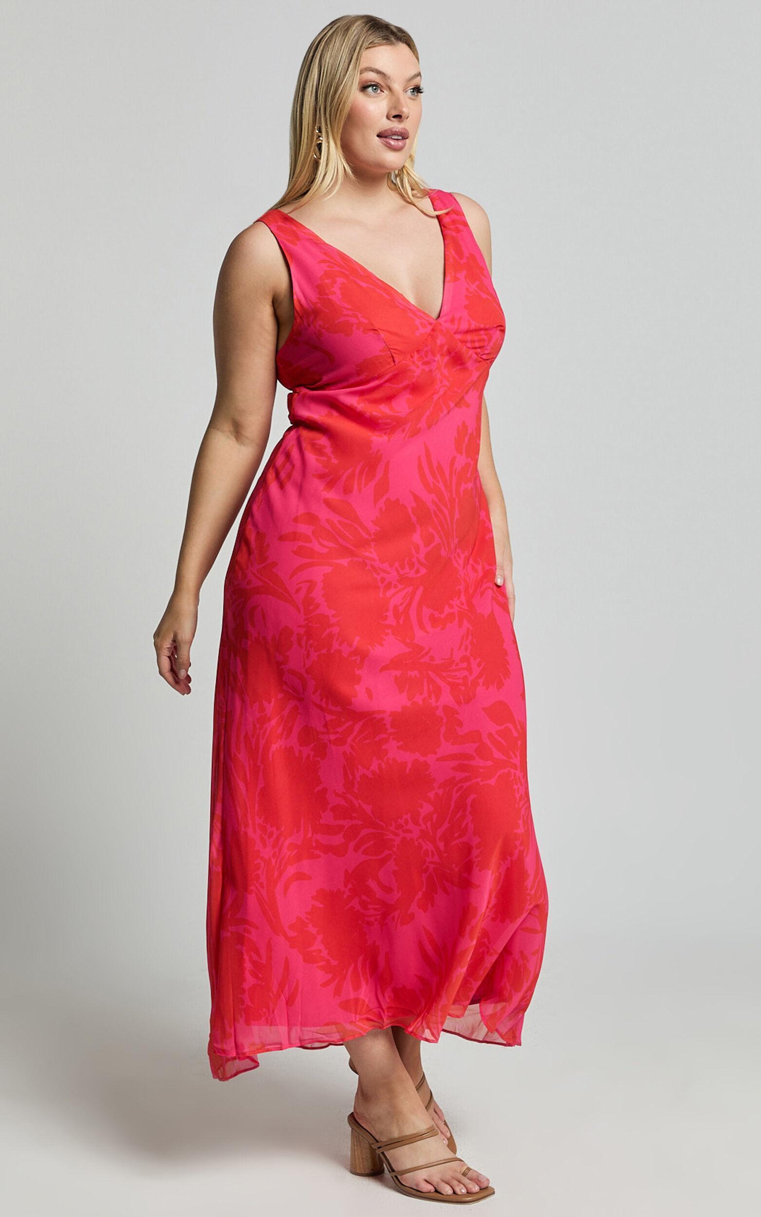 Jodie Midi Dress - V Neck Slip Dress in Pink Floral Product Image