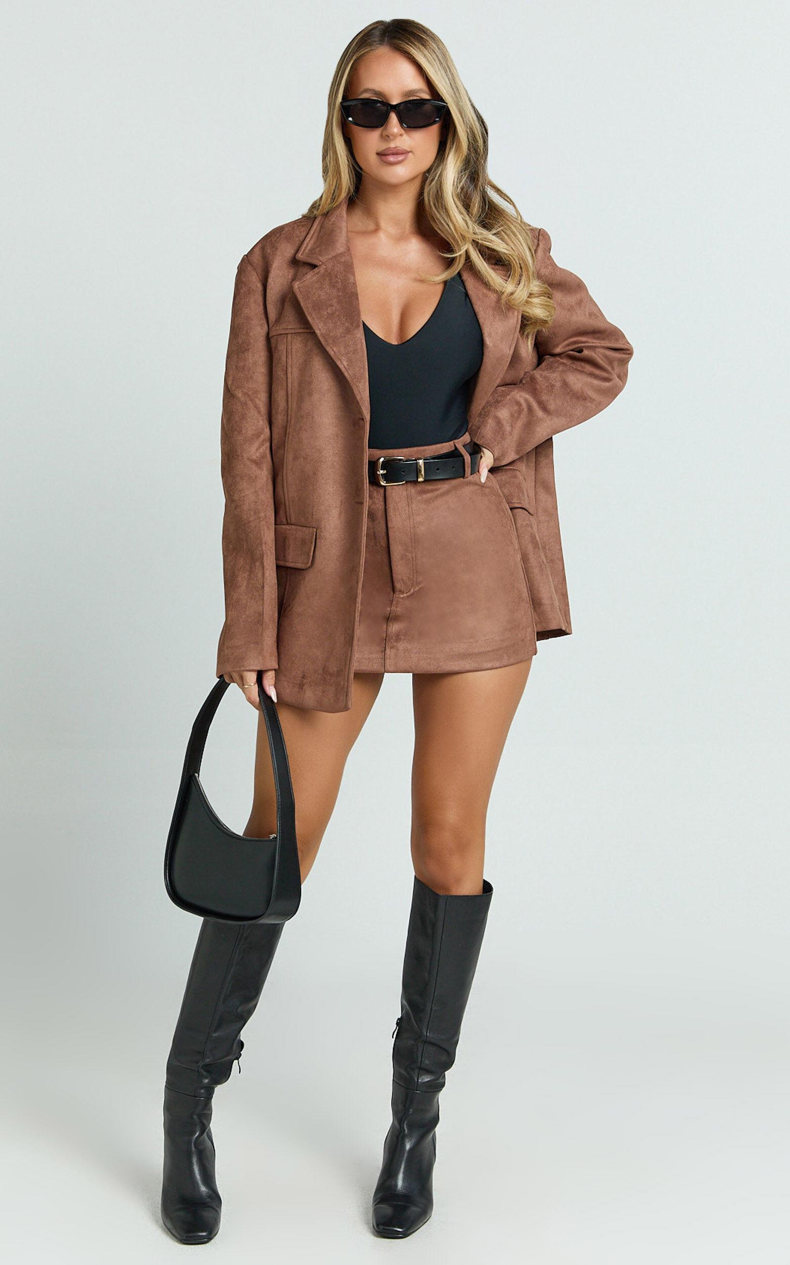 Priscilla Jacket - Faux Suede Relaxed Fit Jacket in Brown Tan Product Image