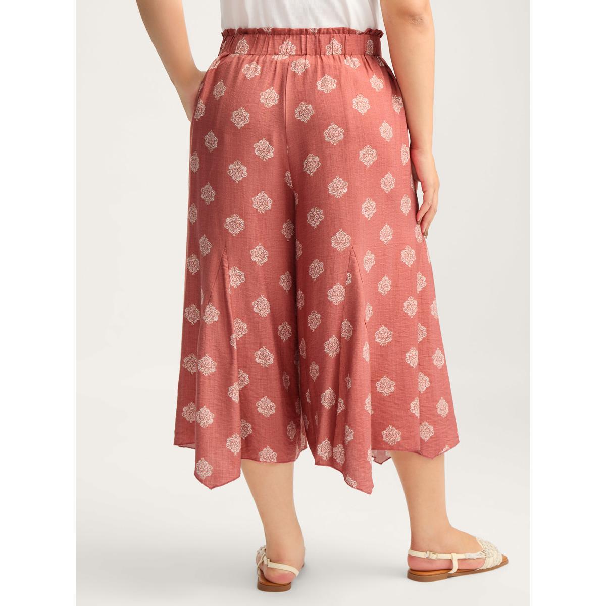 Plus Size Boho Print Irregular Hem Flare Pants Women Crepe Beach Bootcut Mid Rise Vacation Pants BloomChic 14-16/1X Product Image