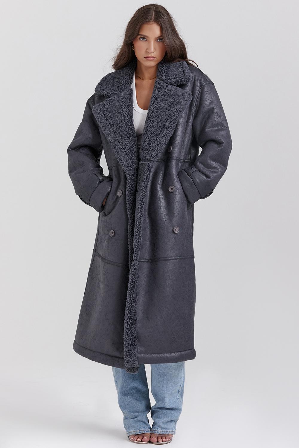 Deiji Grey Vegan Shearling Coat Product Image