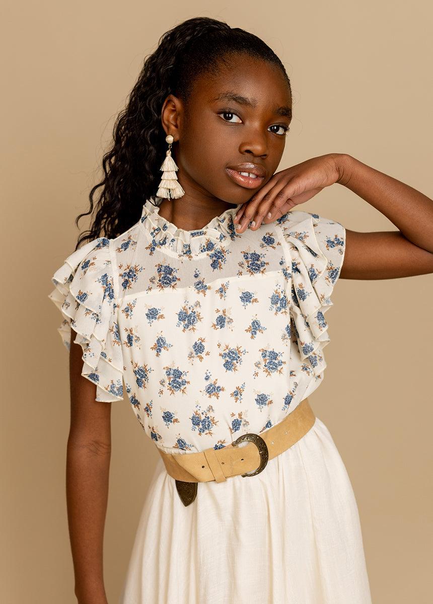 Isadora Top in Cream Ditsy Floral Girls Product Image