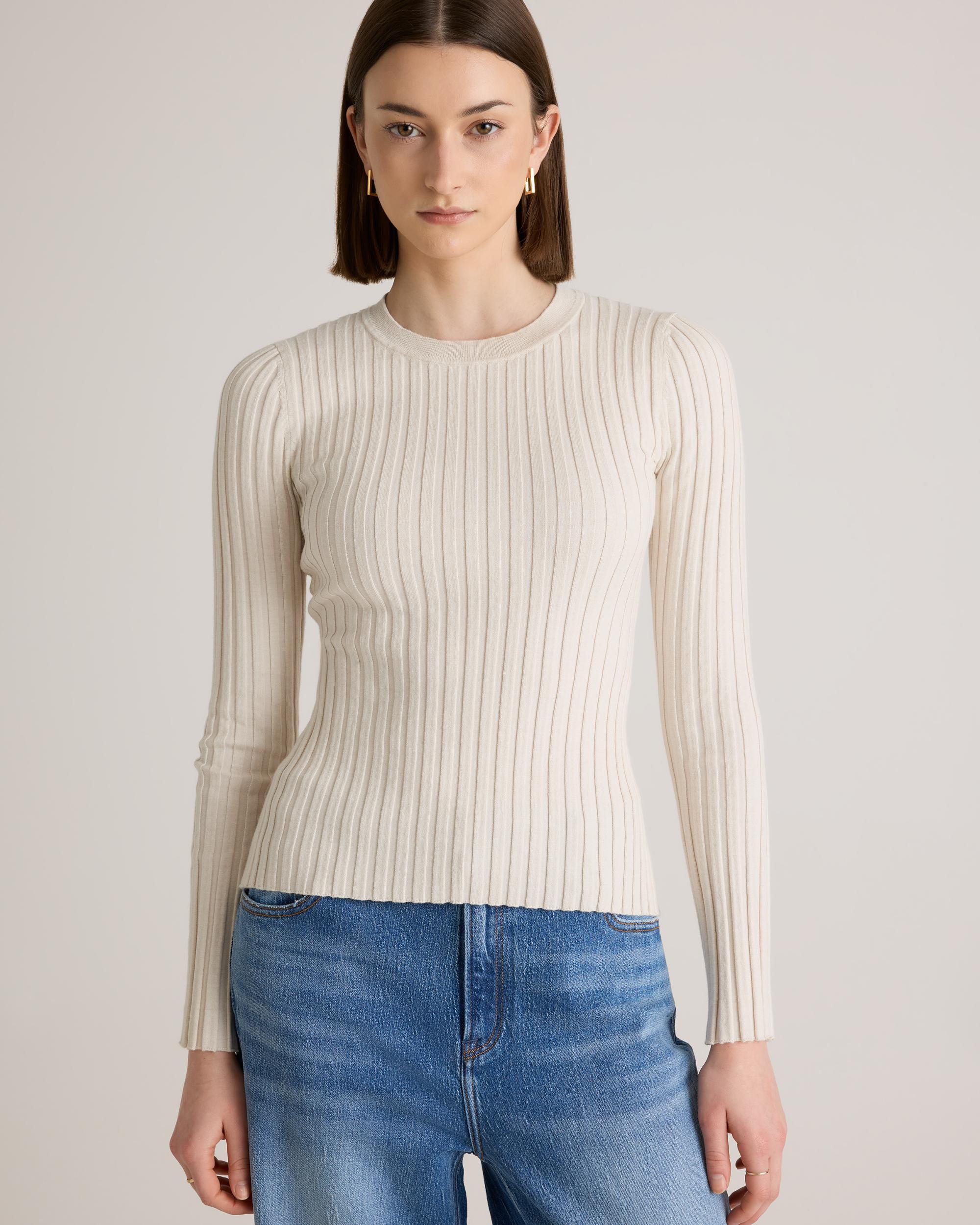 Cotton Cashmere Ribbed Long Sleeve Sweater  Product Image
