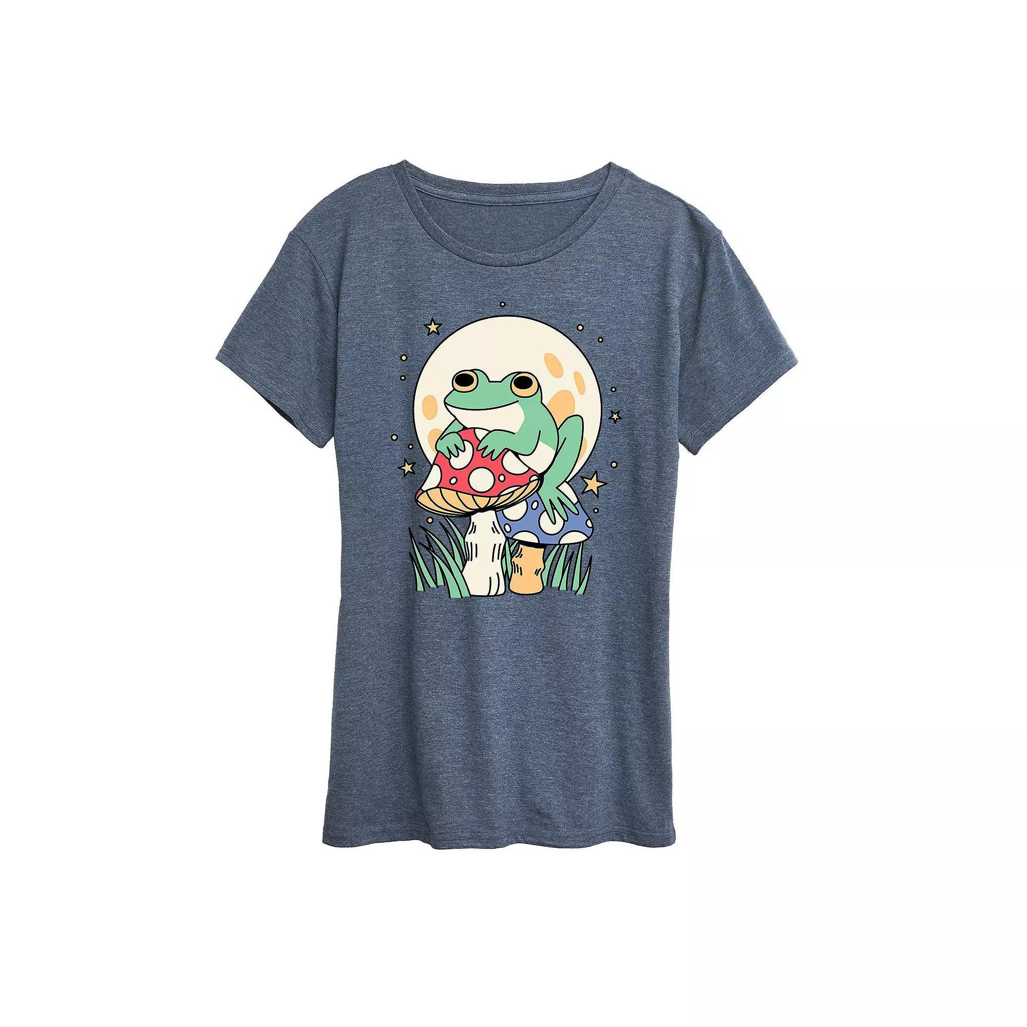 Womens Frog And Mushrooms Graphic Tee, Girls Grey Blue Product Image