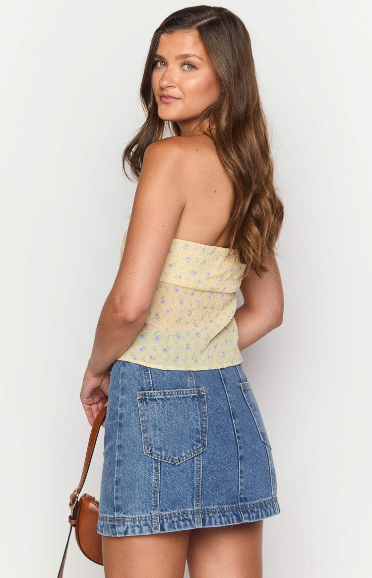 Darcy Mid Wash Denim High Waisted Mini Skirt Product Image