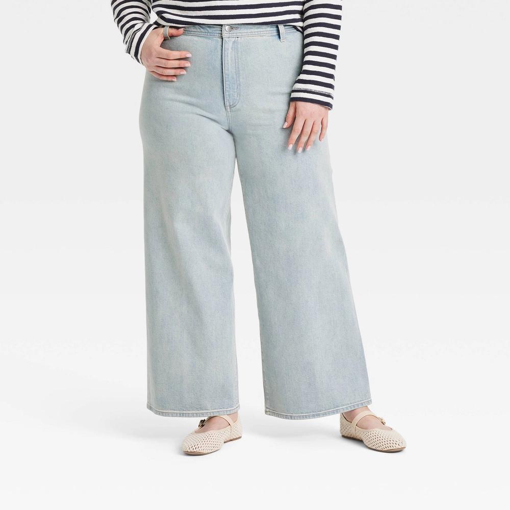 Women's High-Rise Sailor Wide Leg Ankle Jeans - Universal Thread™ Light Wash 14: Cotton , Relaxed Fit Product Image