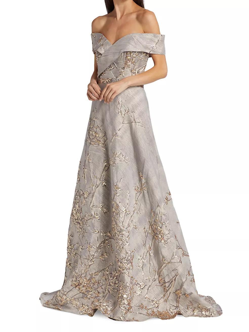 Off-The-Shoulder Fil Coupé Sequin Ball Gown Product Image