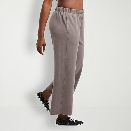 Hanes Originals Womens French Terry Wide Leg Cropped Pants Natural XL Product Image