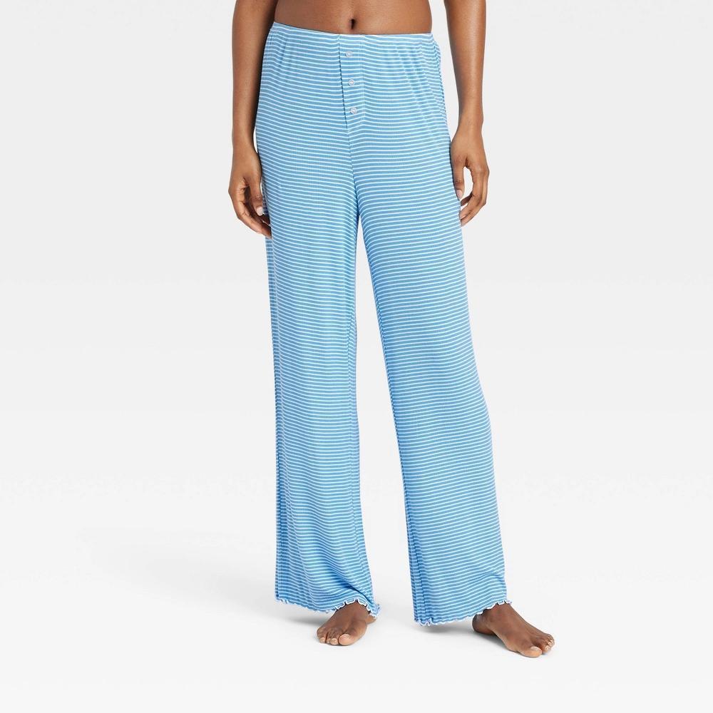 Women's Ribbed Pajama Pants - Colsie™ Blue/Striped L: Lightweight, Full Waistband Elastic, Pull-On Product Image