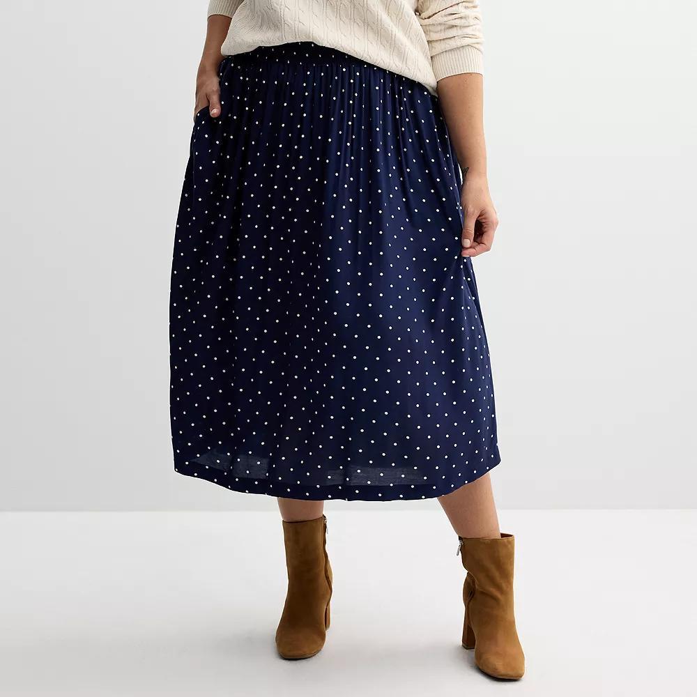 Plus Size Croft & Barrow® Polished Front Pull-On Skirt, Women's, Size: 2XL, Blue Blooms Product Image