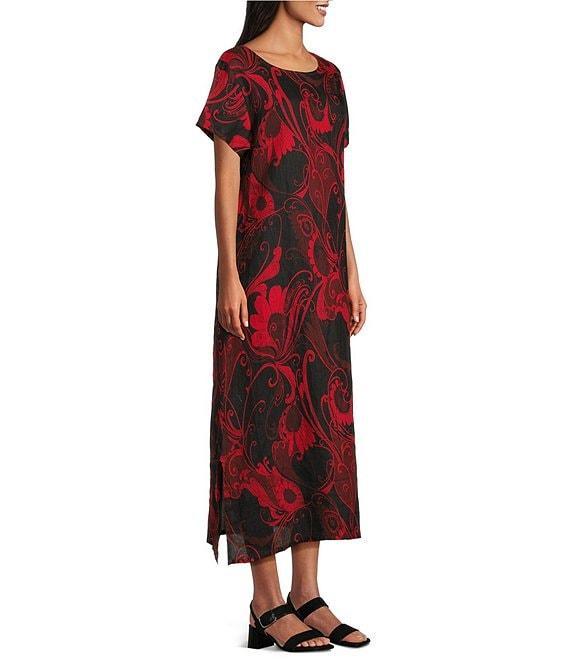 Bryn Walker Wesley Woven Garden Print Crew Neck Short Sleeve A-Line Midi Dress Product Image