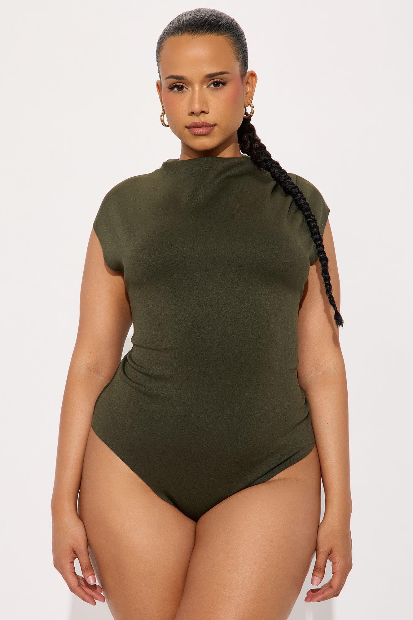 Fern Short Sleeve Mock Neck Bodysuit - Olive Product Image