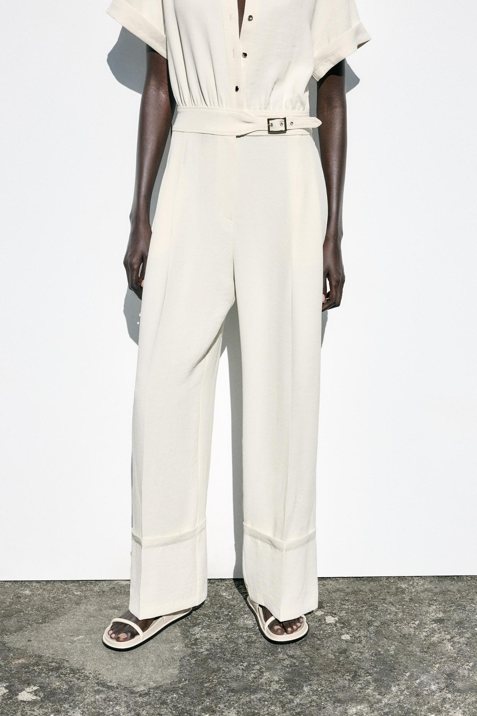 CREPE LONG JUMPSUIT WITH WAIST BUCKLE Product Image