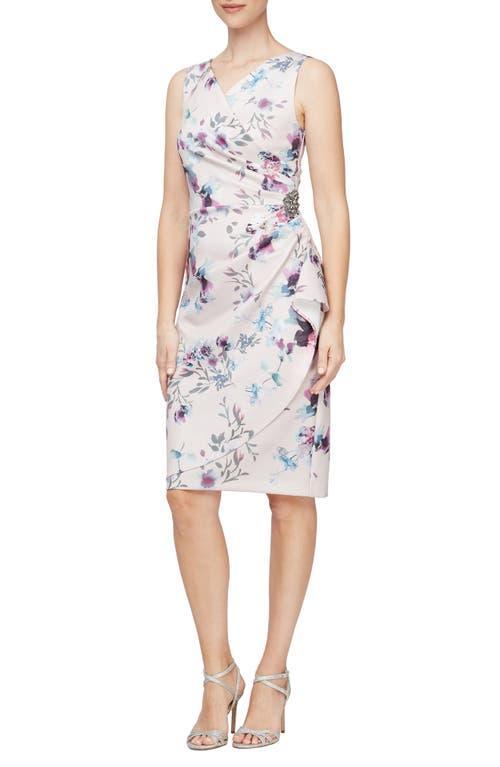 Alex Evenings Short Printed Sheath Dress with Hip Embellishment (Blush Multi) Women's Dress Product Image