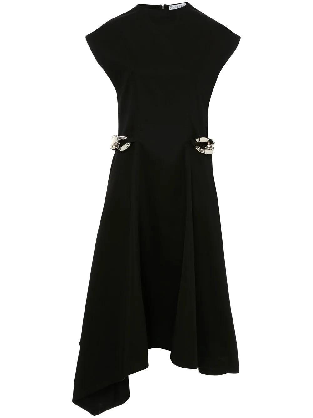 JW ANDERSON Cap Sleeved Asymmetric Midi Dress In Black Product Image