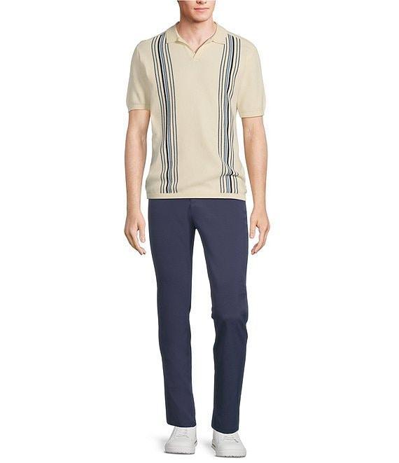 Rowm Short Sleeve Striped Johnny Collar Knit Sweater Shirt Product Image