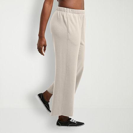 Hanes Originals Womens French Terry Wide Leg Cropped Pants Natural XL Product Image