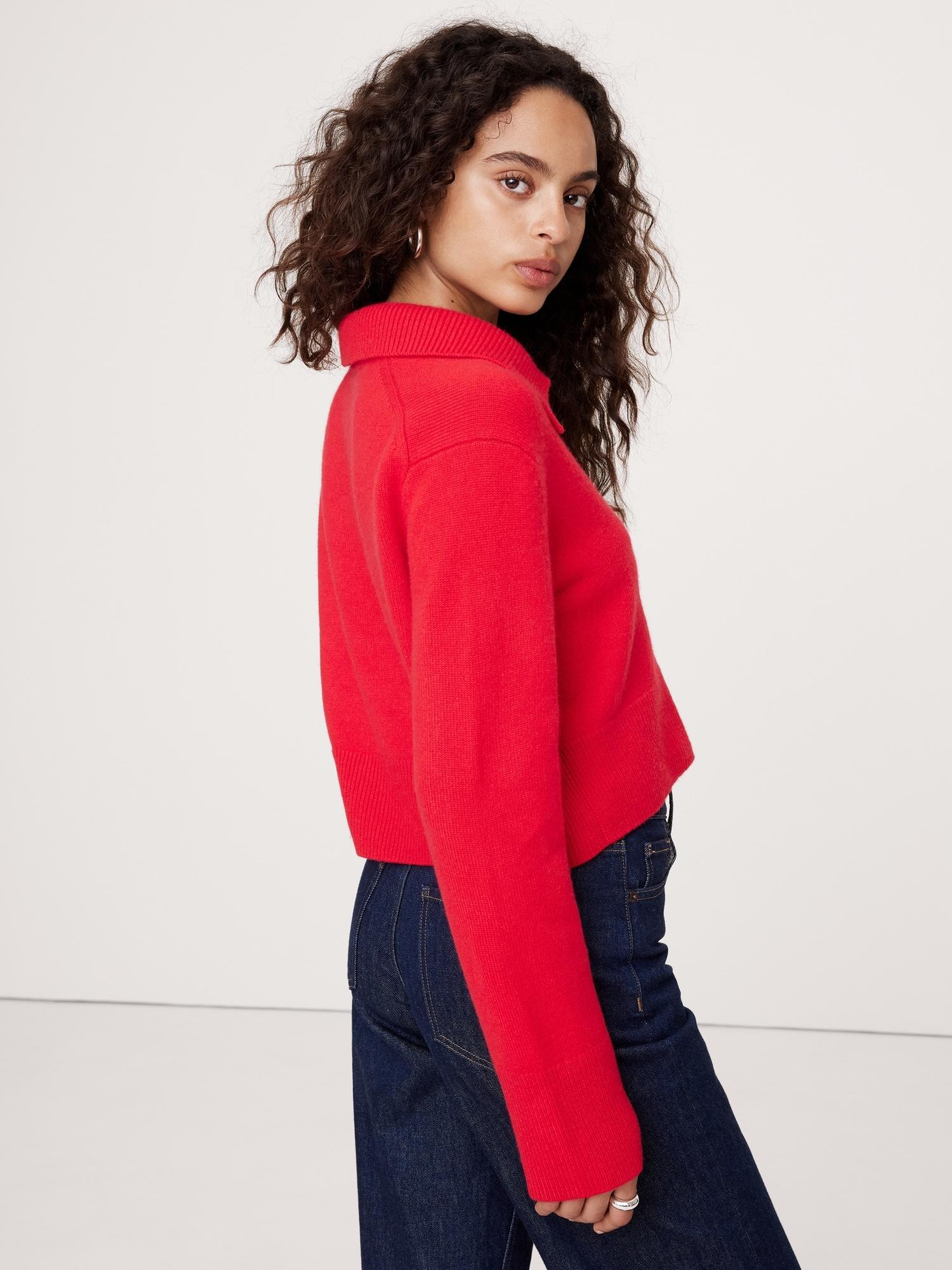 Cashmere Cropped Rugby Sweater Polo Product Image
