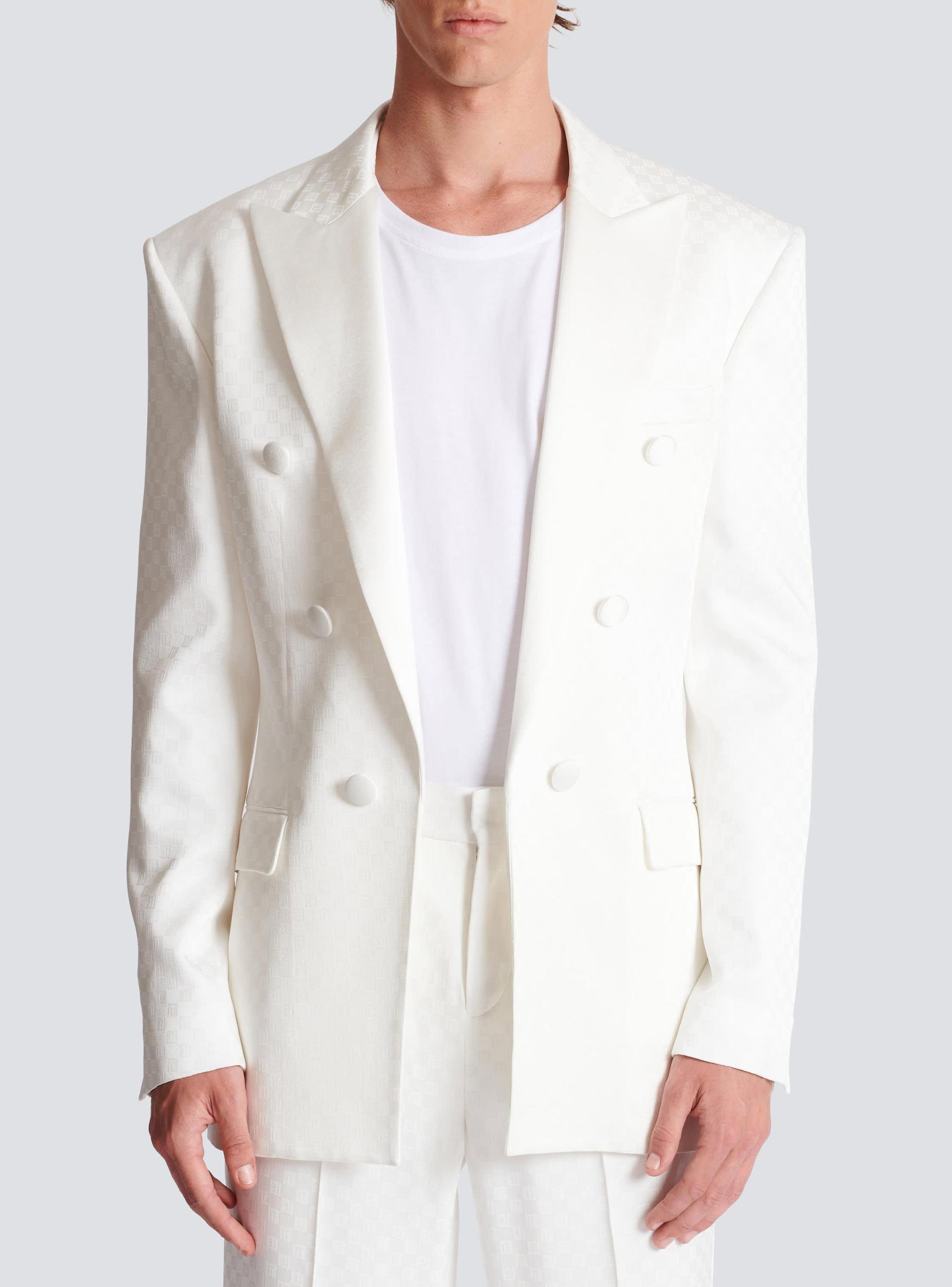 6-button monogram satin jacket Product Image