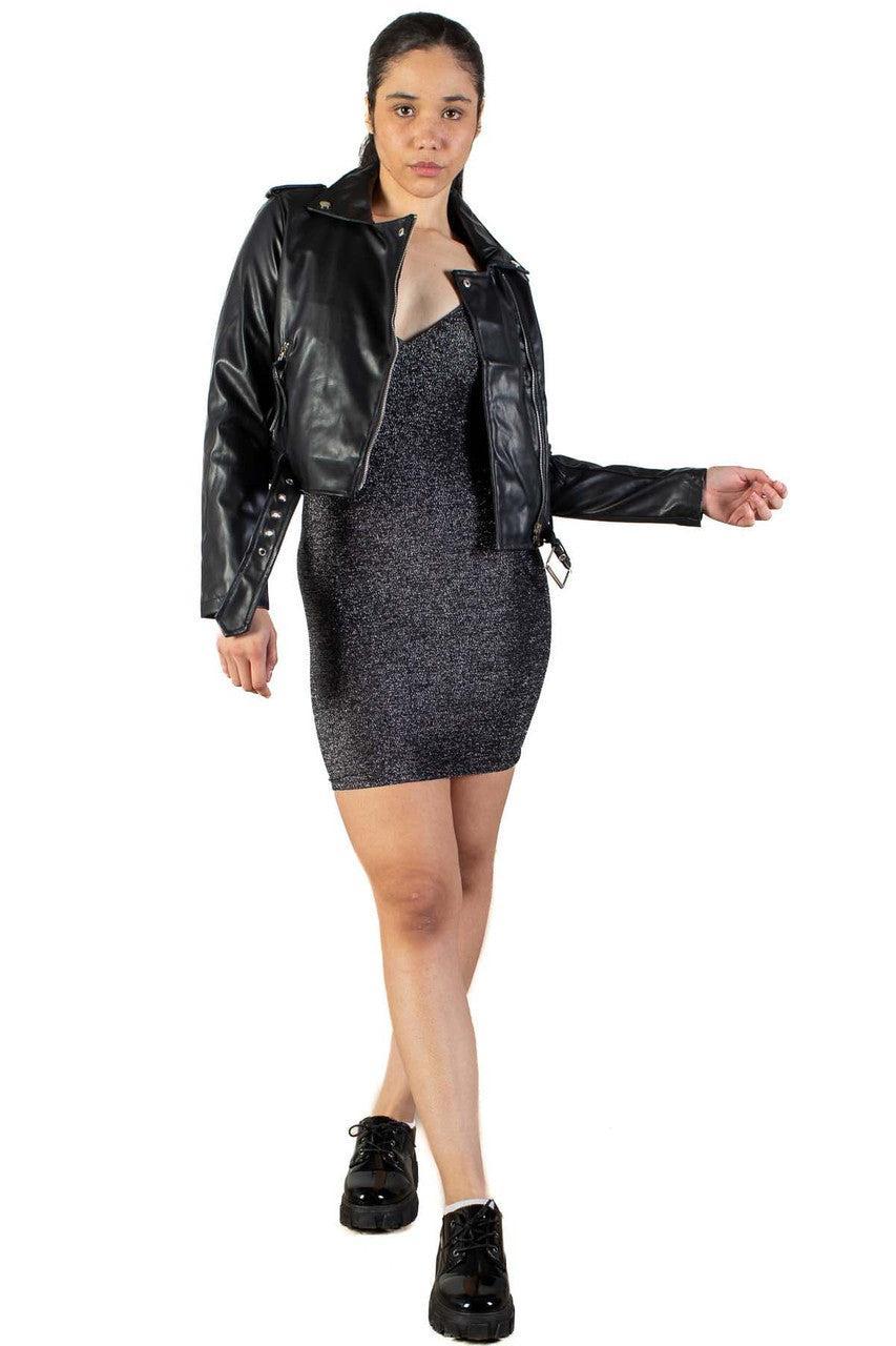 Pleather Cropped Motorcycle Jacket Product Image