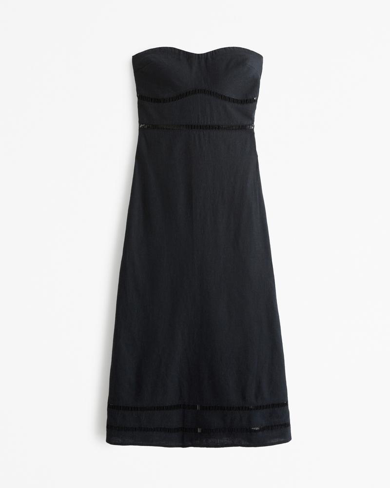 Linen-Blend Strapless Lace-Trim Midi Dress Product Image