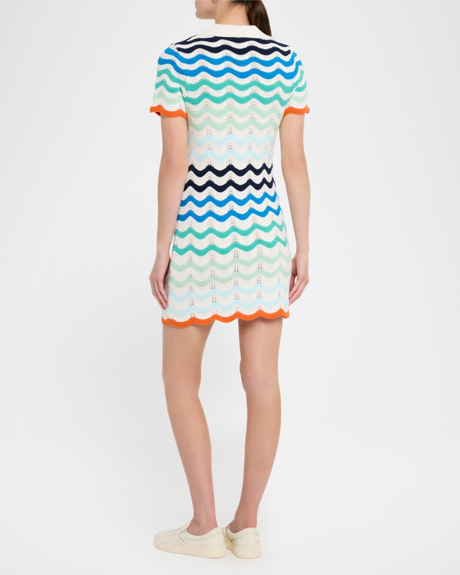 Wavy Crochet Knit Mini Polo Dress Product Image