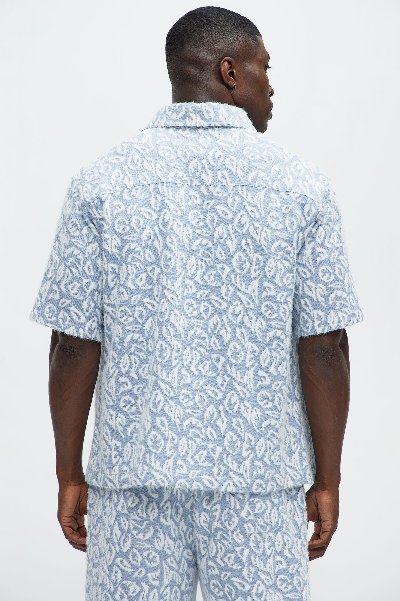 Jacquard Foliage Short Sleeve Shirt - Blue/combo Product Image