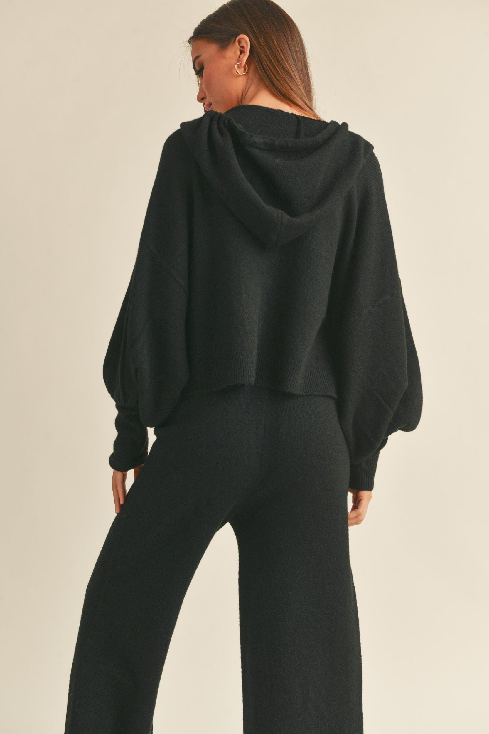 Balloon Sleeve Knit Hoodie Sweater Product Image