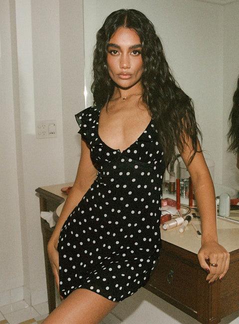 I Guess So Mini Dress Black Polka Dot Product Image
