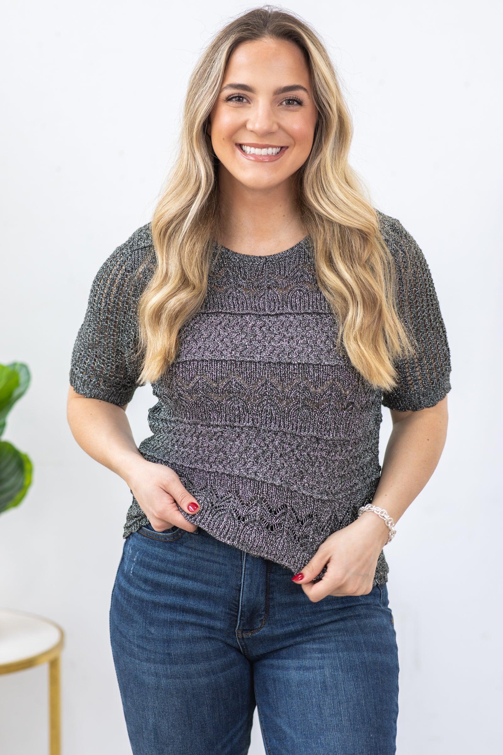 Black And Silver Lurex Sweater Knit Top Product Image