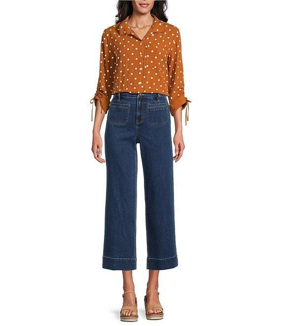 John Mark Mid Waist Wide Leg Patch Pocket Wide Leg Denim Pants Product Image