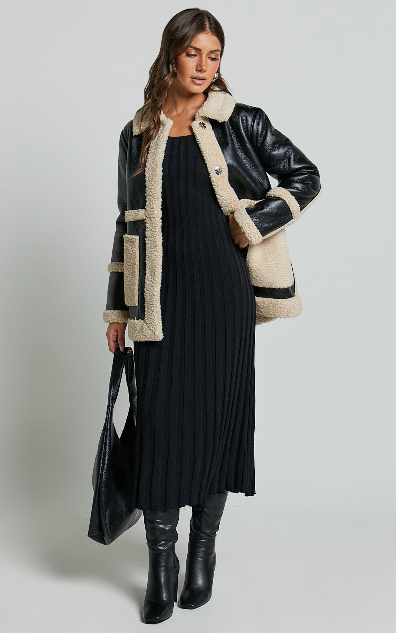 Ruth Jacket - Faux Shearling Aviator Jacket in Black Product Image