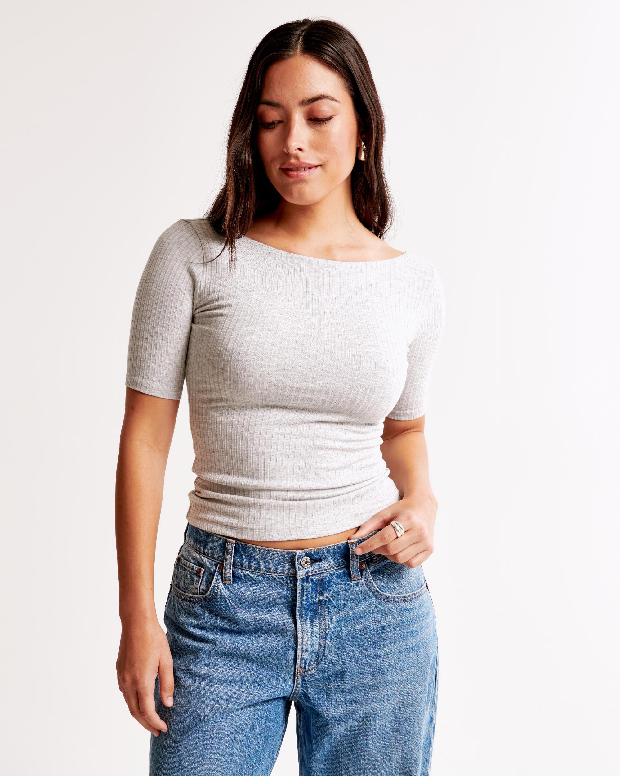 Half-Sleeve Wide Rib Boatneck Top Product Image
