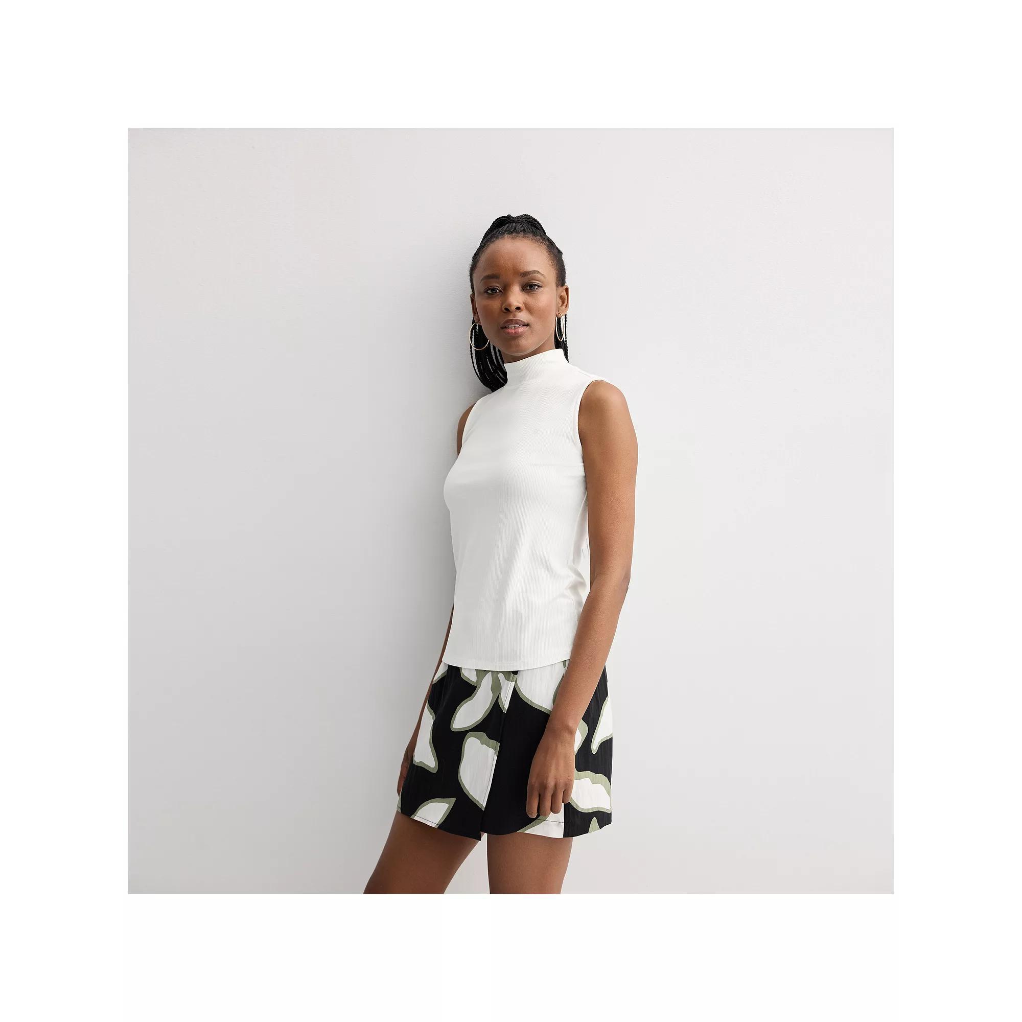 Women's Nine West Fitted Rib Mock Neck Shell, Size: XS, White Knight Product Image