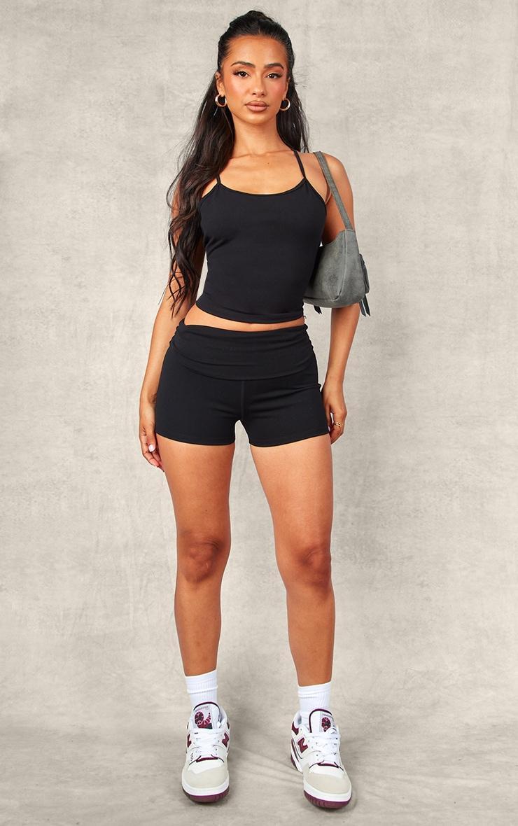 Petite Black Snatched Sculpt Cross Over Back Cami Top Product Image