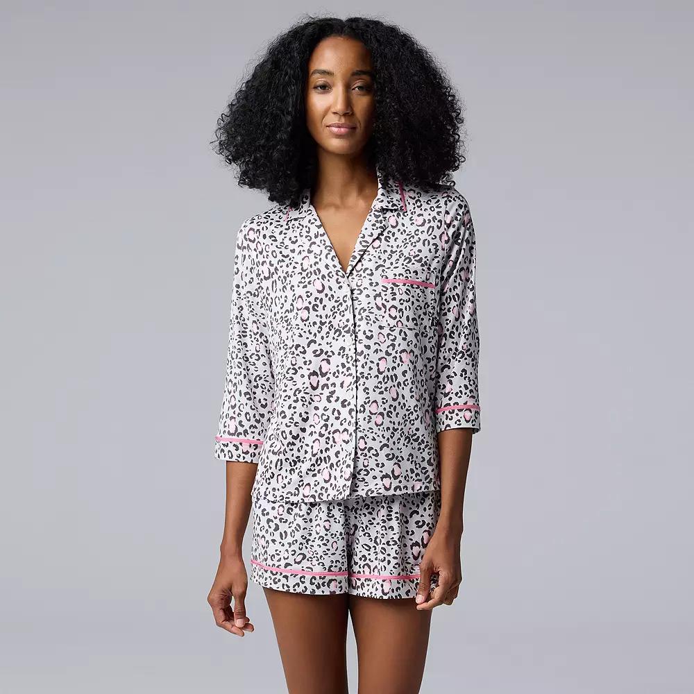 Women's Simply Vera Vera Wang 3/4-Sleeve Pajama Top & Boxer Pajama Shorts Set, Size: XXL, Grey Animal Product Image