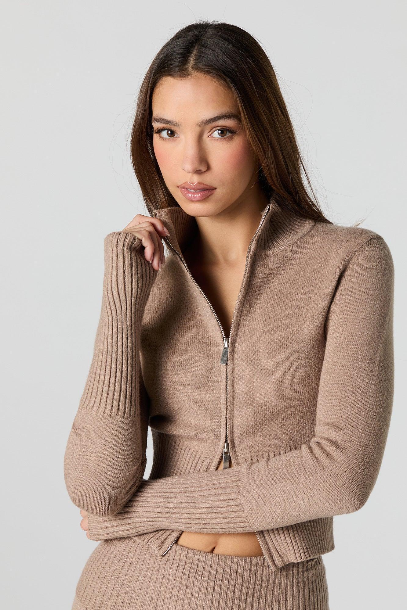 Mock Neck Zip-Up Sweater Female Product Image