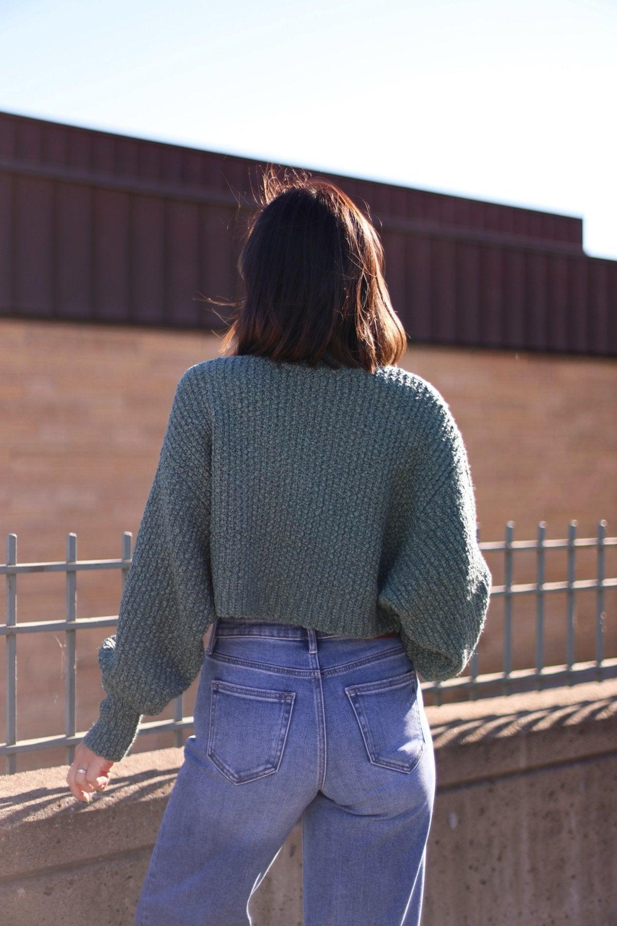 Green Popcorn Knit Cropped Sweater - FINAL SALE Product Image