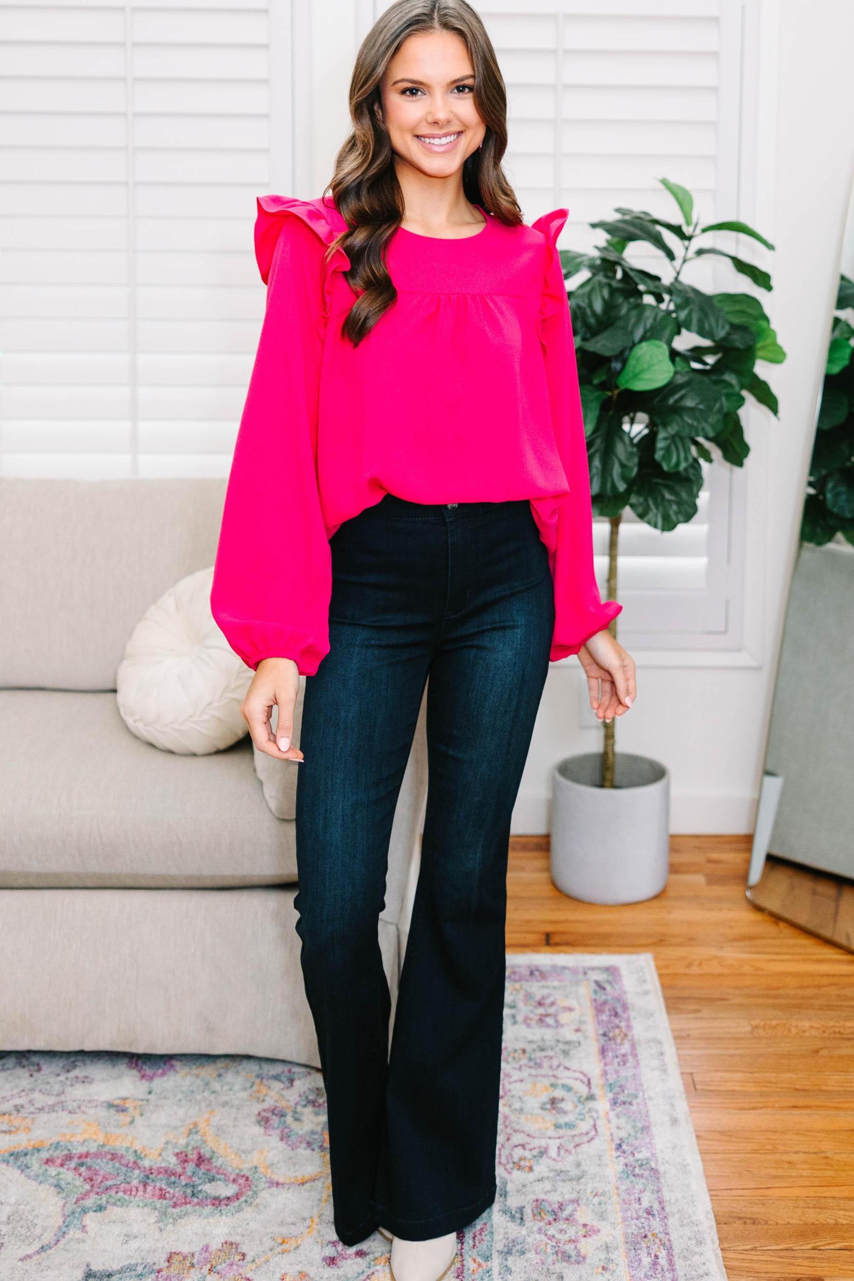 Feeling Important Fuchsia Pink Ruffled Blouse Female Product Image