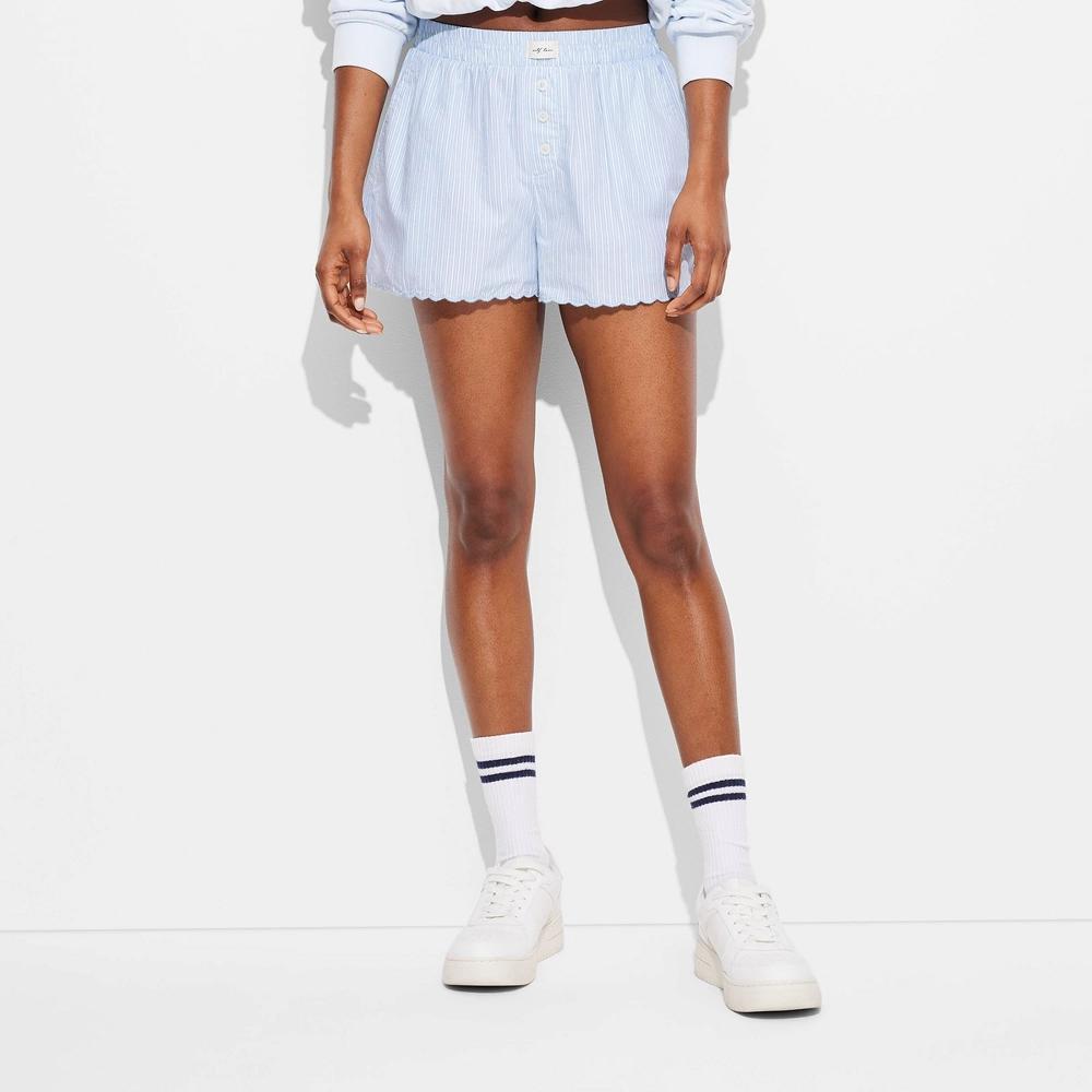 Women's Pull-on Boxer Shorts - Wild Fable™ Blue Striped XXS: Cotton Poplin, 3" Inseam Product Image