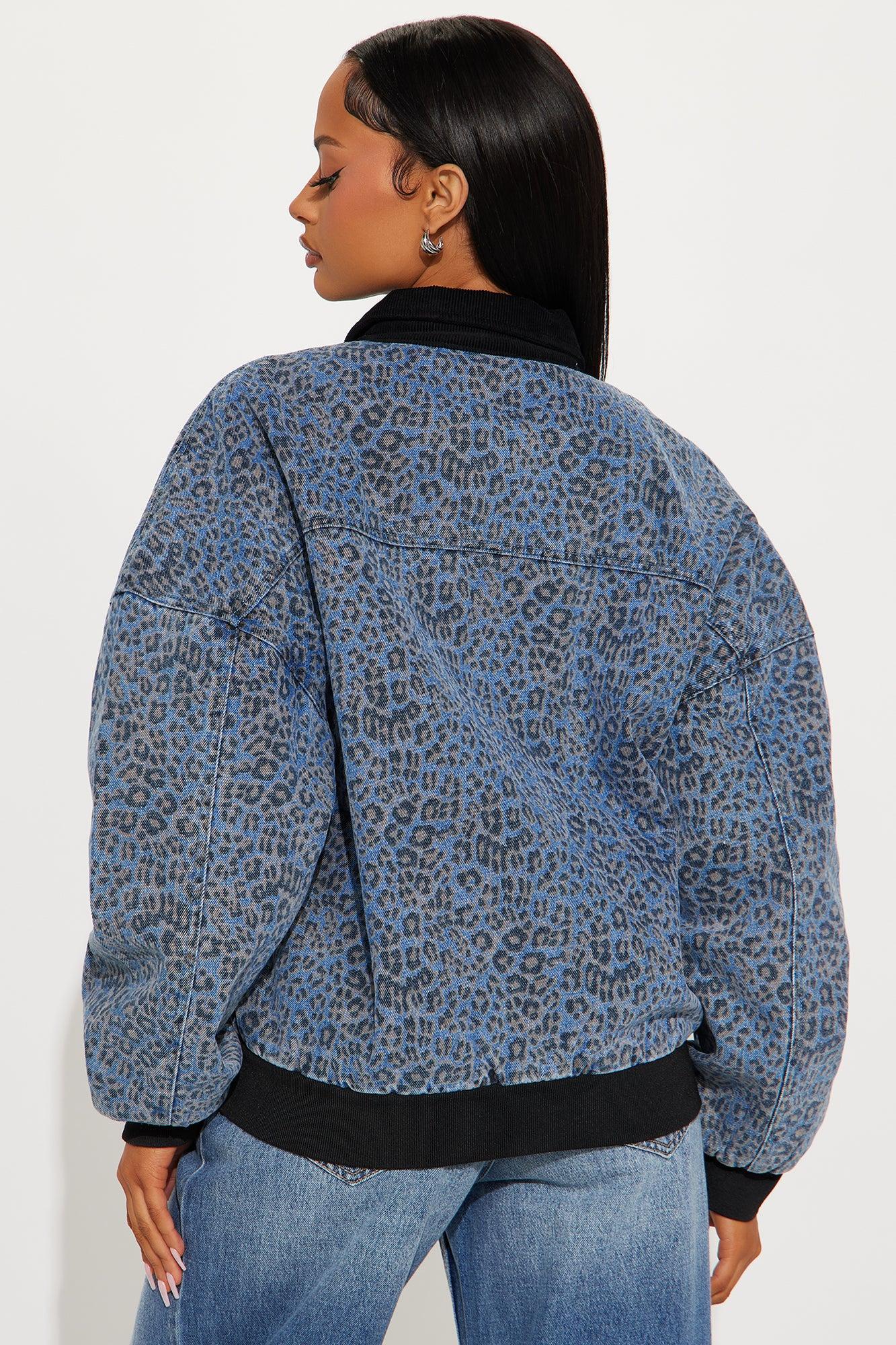 Spotted Out Oversized Denim Bomber Jacket - Medium Wash Product Image
