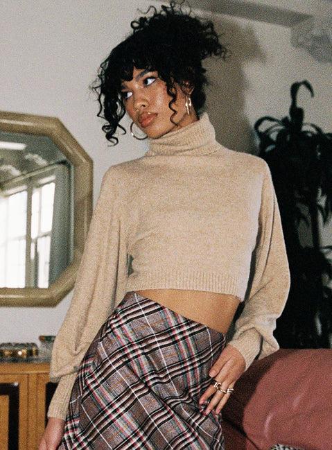 Zahara Cropped Turtleneck Sweater Beige Product Image