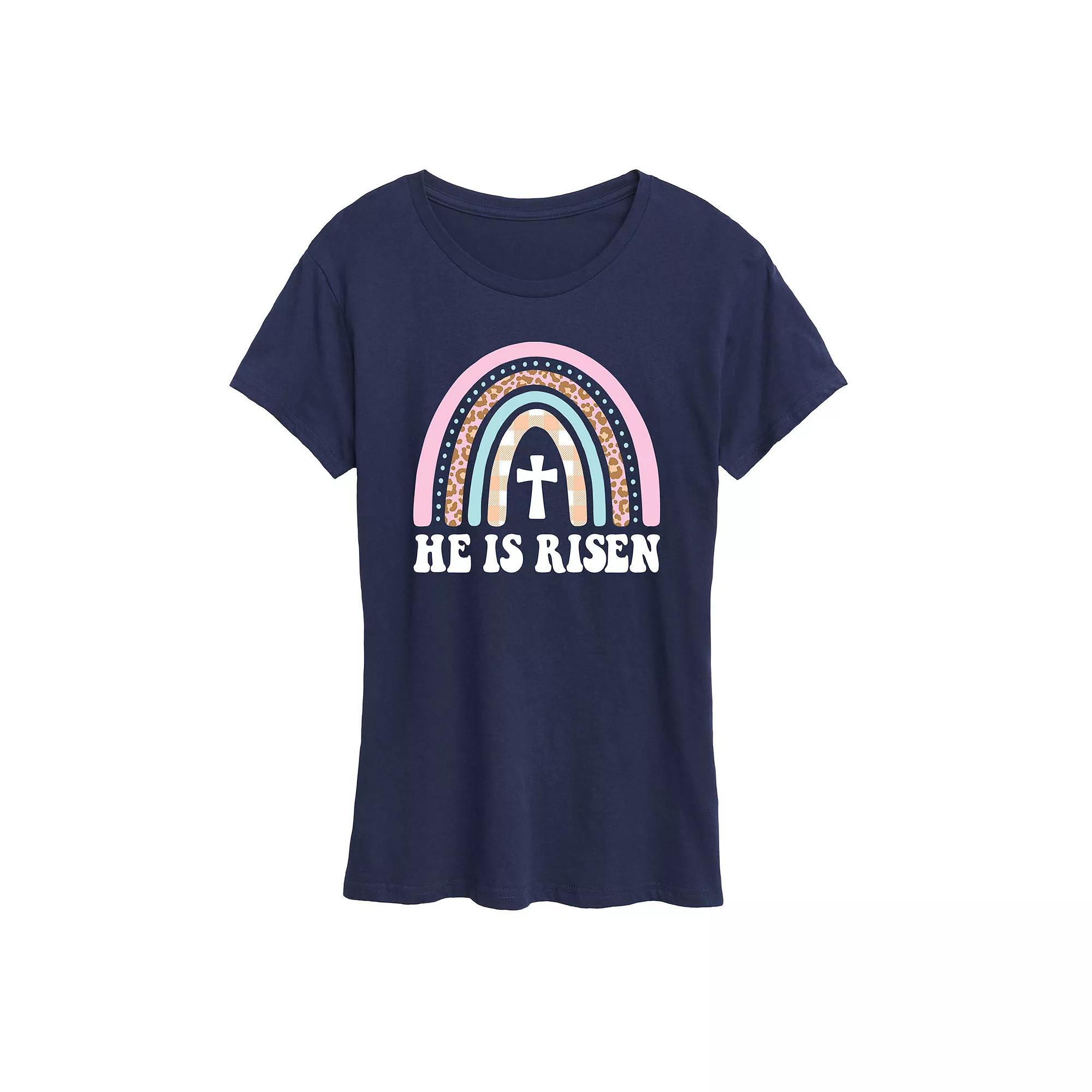 Womens He Is Risen Easter Rainbow Graphic Tee, Girls Blue Product Image