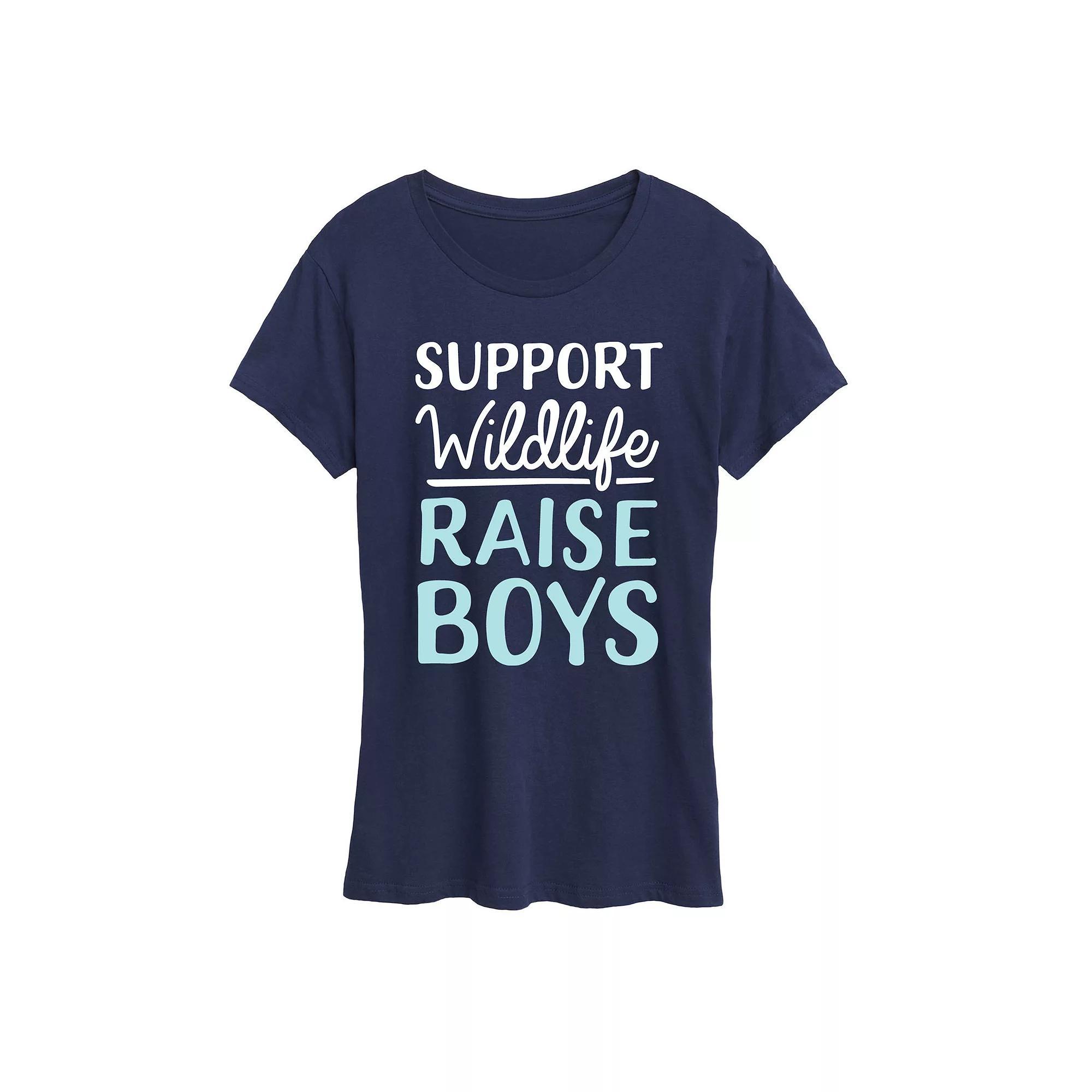 Womens Support Wildlife Raise Boys Graphic Tee, Girls Blue Product Image