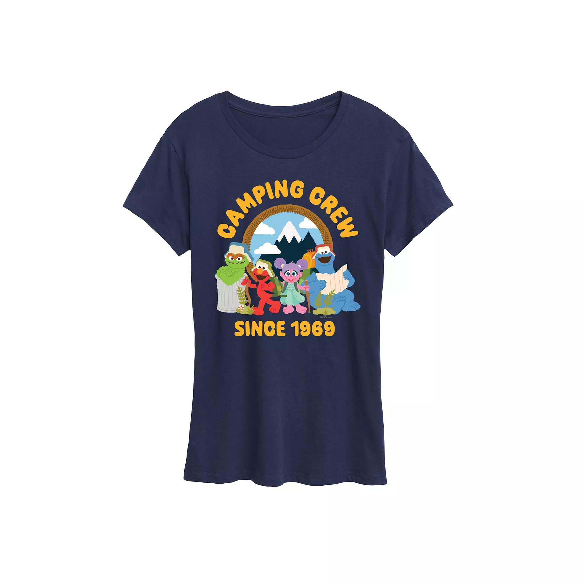 Womens Sesame Street Camping Crew 1969 Graphic Tee Grey Green Product Image