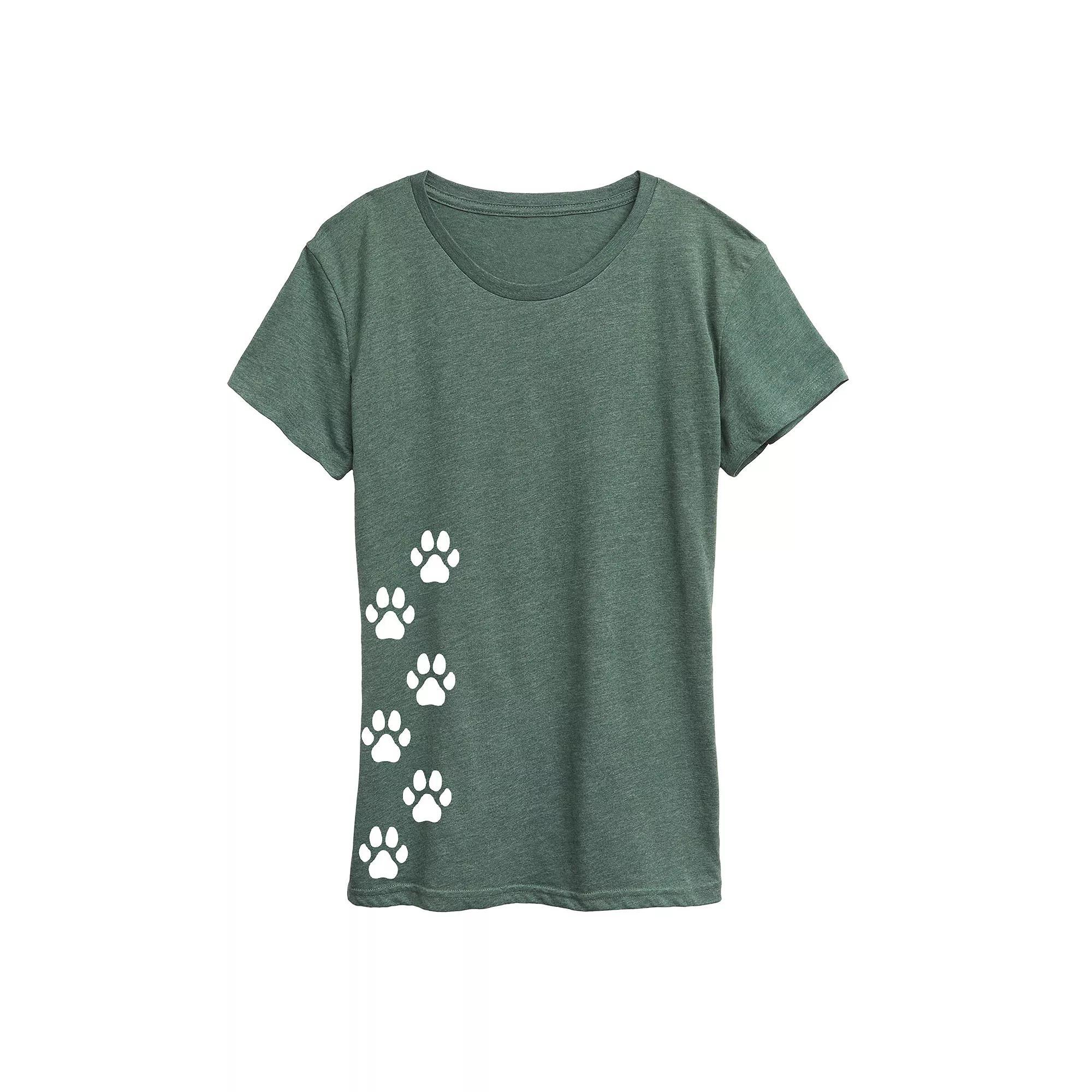 Womens Vertical Pawprints Graphic Tee Grey Green Product Image
